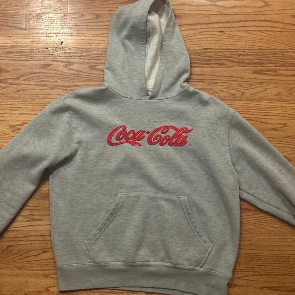 Coca Cola Hoodie Embroidered Small Gray Soft Red